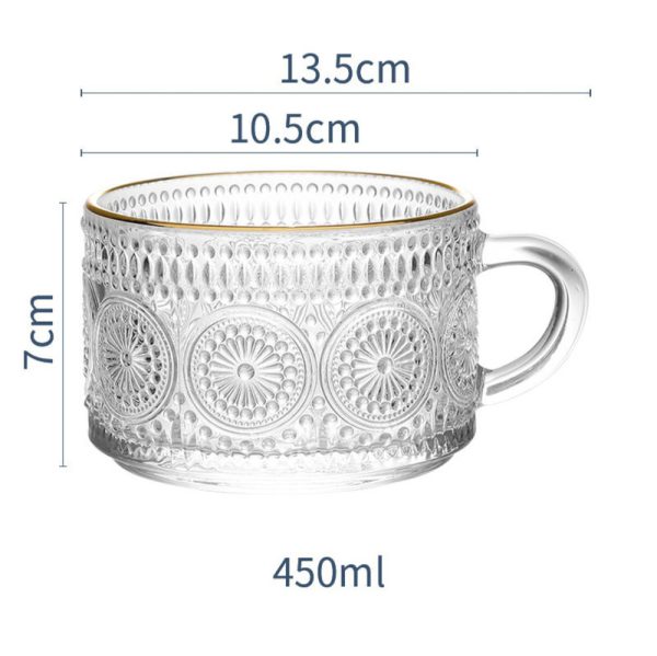 450ml Nordic Vintage Embossed Glass Sunflower Coffee Cup Pearl Milk Cup Milk Tea Cold Drink Juice Cup - Image 8