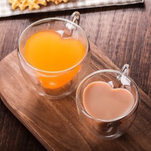 Double Glass Cup Transparent Glass Water Cup Creative Heart-Shaped Glass Coffee Cup Home High Borosilicate Water Cup