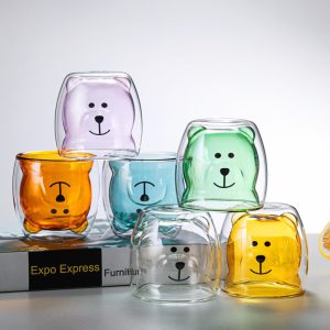 Creative Cartoon Double Glass Bear Cup Household Coffee Juice Milk Cup Drinking Cup Coffee Cup