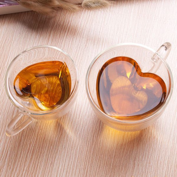 Double Glass Cup Transparent Glass Water Cup Creative Heart-Shaped Glass Coffee Cup Home High Borosilicate Water Cup - Image 3