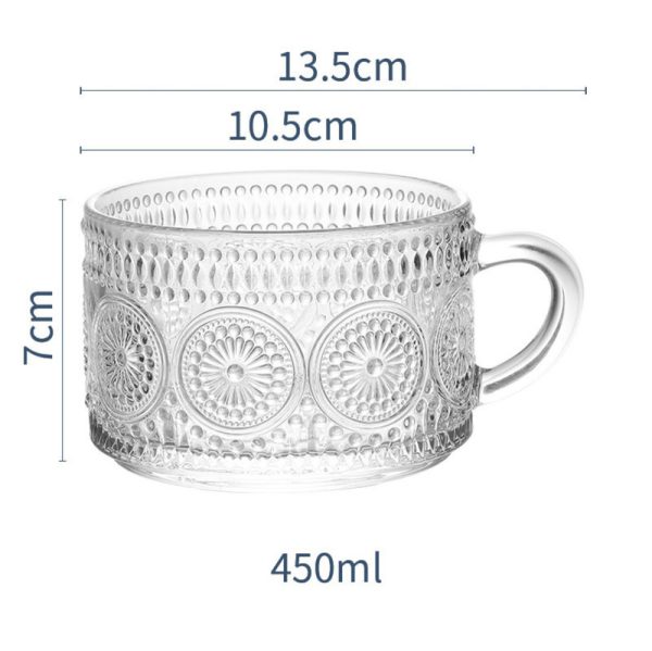 450ml Nordic Vintage Embossed Glass Sunflower Coffee Cup Pearl Milk Cup Milk Tea Cold Drink Juice Cup - Image 6