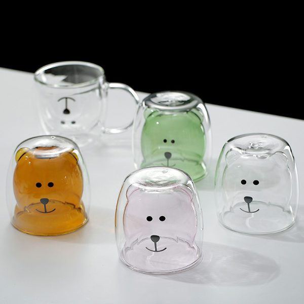 High borosilicate colored glass milk cup, cute bear shaped double-layer glass coffee cup, juice cup, beverage cup - Image 6