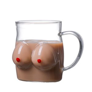 Cartoon Chest Cup Glass Drinking Cup Transparent Tea Cup Household Milk Coffee Juice Breakfast Cup Glass With Handle