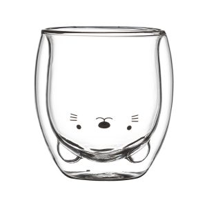 Transparent double layer glass cup